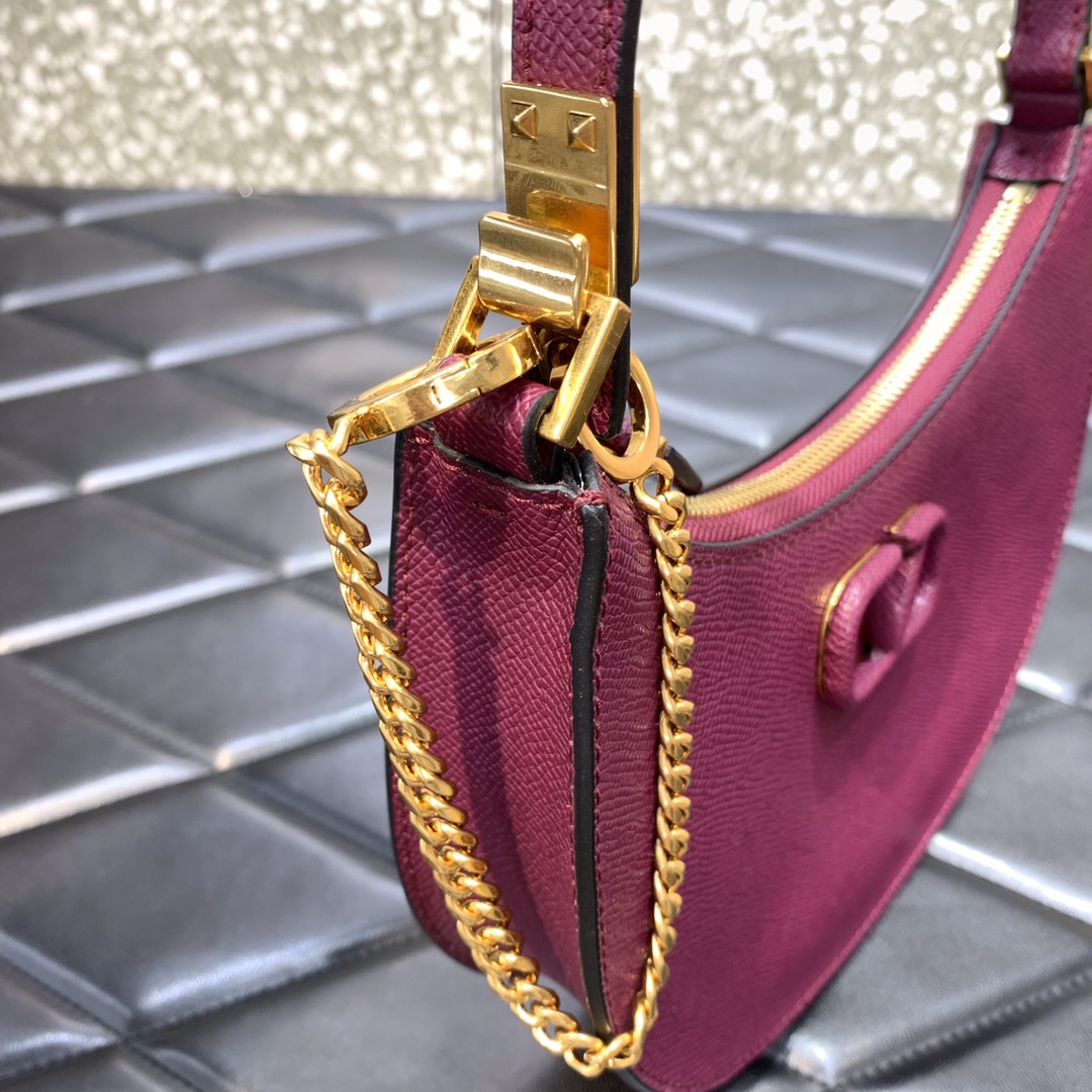 Valentino Garavani VLogo Signature Hobo Bag in Burgundy Grainy Calfskin Leather 